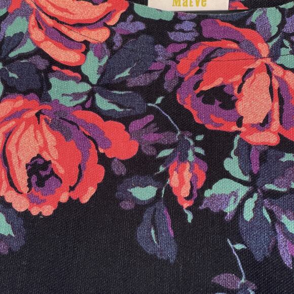 Maeve Blouse Womens Small Black Floral Linen Blend Long Sleeve Boho Top Shirt - Picture 3 of 11